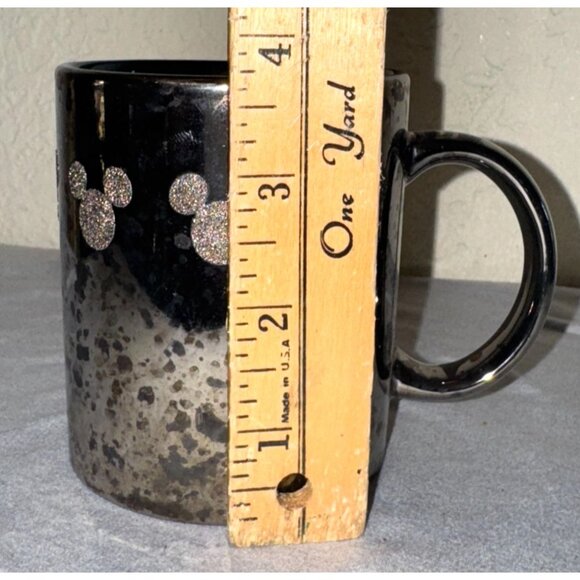 Disney Metallic Black Mug W/ Glitter Mickey Heads 4" Tall X 3.5" Diameter - Picture 5 of 6